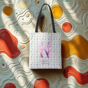 Bolso De Tela Diseño de monograma floral vibrante de Natalie - N