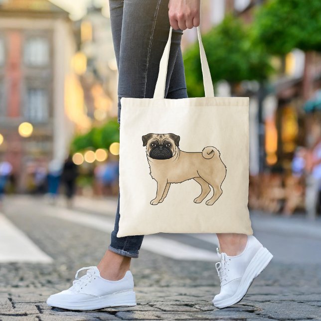 Bolso De Tela Diseño De Mopas De Perro De Pug Fawn Para El Propi (Please note: This image is a digital mockup. The product may not be in scale.)