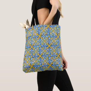 Bolso De Tela Diseño de mosaico azul/amarillo español
