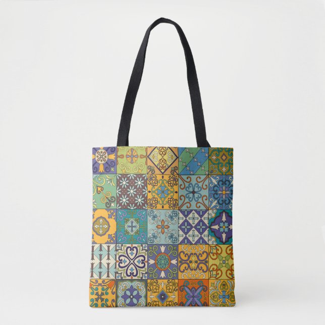 Bolso De Tela Diseño de mosaicos de talavera portuguesa (Anverso)