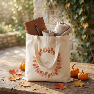 Bolso De Tela Diseño de nombre de corona de hoja de otoño cálido