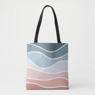 Bolso De Tela Diseño de olas de estilo retro azul y rosa
