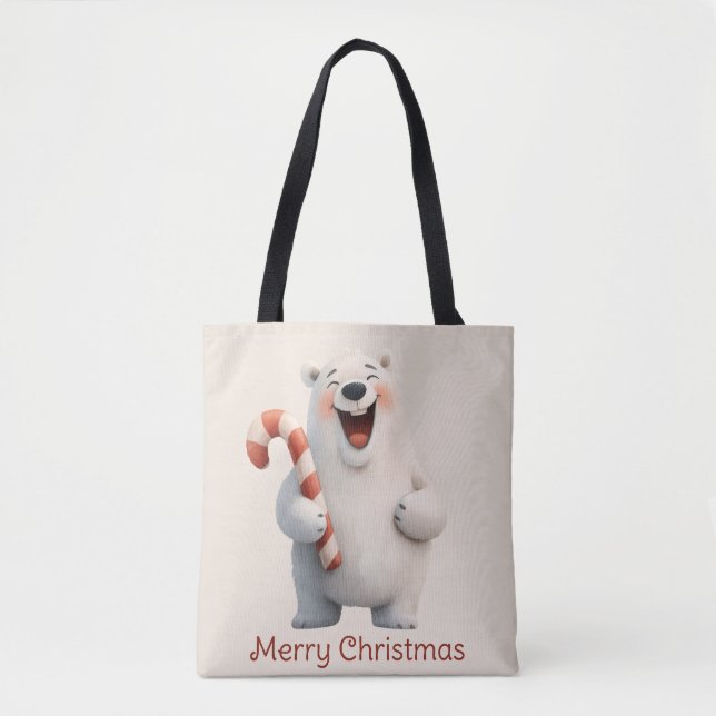 Bolso De Tela Diseño de osito polar navideño (Anverso)