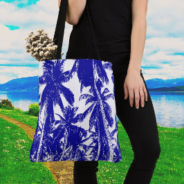 Bolso De Tela Diseño de palmeras azules y blancas