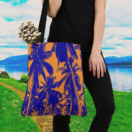 Bolso De Tela Diseño de palmeras azules y Naranjas