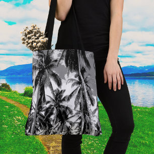 Bolso De Tela Diseño de palmeras grises posterizado