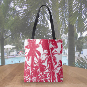 Bolso De Tela Diseño de palmeras tropicales en rojo y blanco