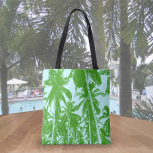 Bolso De Tela Diseño de palmeras tropicales en verde y azul