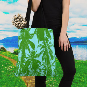 Bolso De Tela Diseño de Palmeras Verdes y Azules
