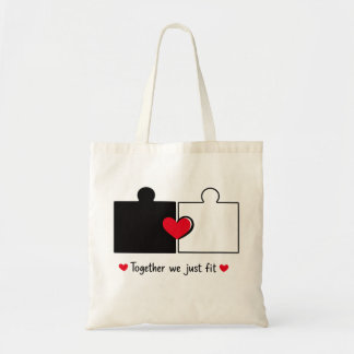Bolso De Tela Diseño de Pareja Corazón Rompecabezas que Encaja P
