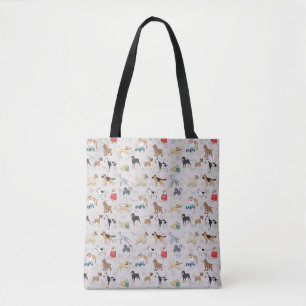 Bolso De Tela Diseño de patrón de perros pequeños blanco