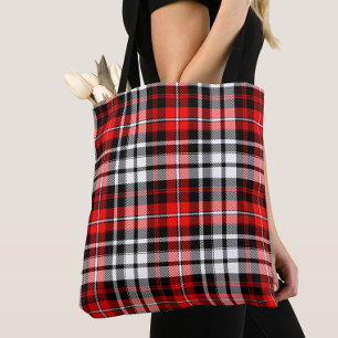 Bolso De Tela Diseño de patrón de tartán a cuadros rojos negros