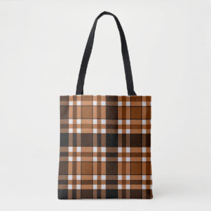 Bolso De Tela Diseño de Patrón de Tartán de Franela Marrón Negro