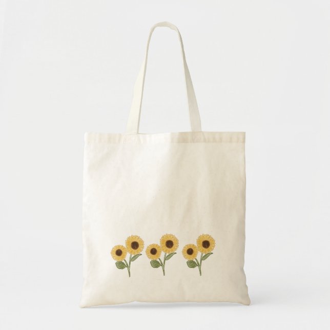 Bolso De Tela Diseño de patrón floral de girasol verde Minimalis (Frente)