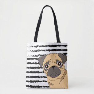 Bolso De Tela Diseño de patrones blancos negros Pug