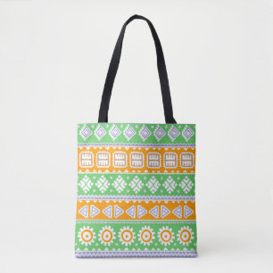 Bolso De Tela Diseño de patrones étnicos naranja verde lindo