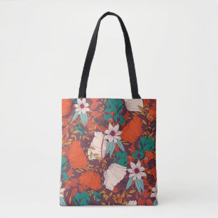 Bolso De Tela Diseño de patrones impecable con flores dibujadas