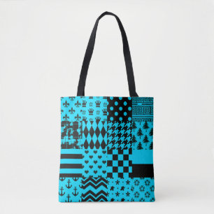 Bolso De Tela Diseño de patrones mixtos azul negro