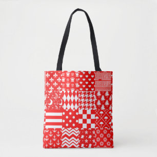 Bolso De Tela Diseño de patrones mixtos blancos rojos