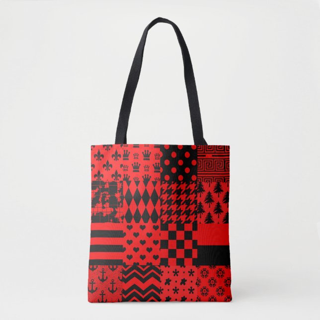 Bolso De Tela Diseño de patrones mixtos rojos negros (Anverso)