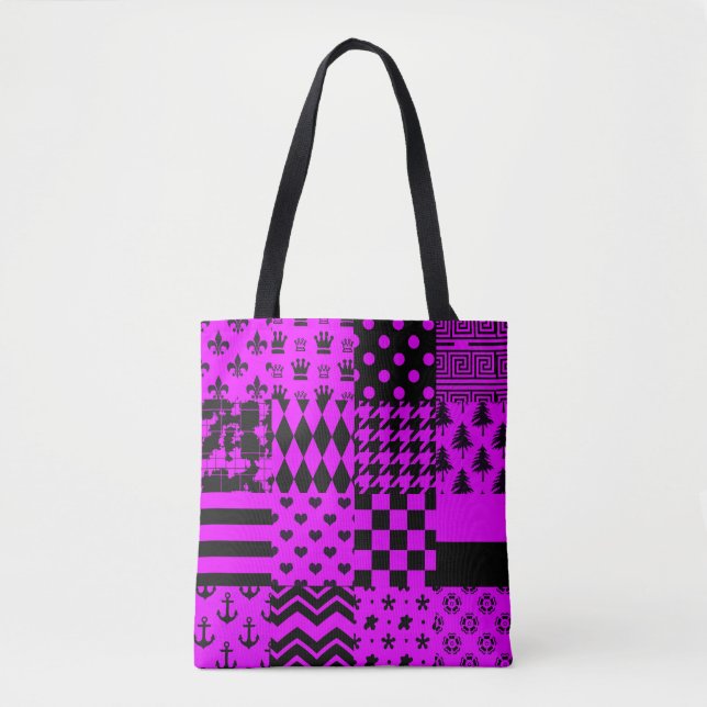 Bolso De Tela Diseño de patrones púrpura negro mixto (Anverso)