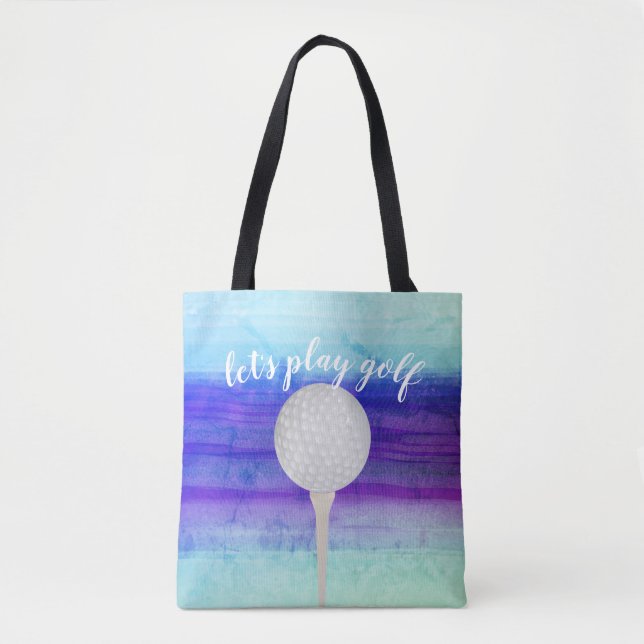 Bolso De Tela diseño de pelota de golf púrpura y azul (Anverso)