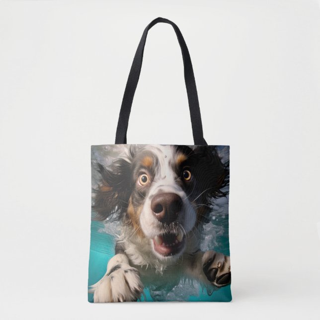 Bolso De Tela Diseño de Perro Emocionado Nadando Subacuático (Anverso)