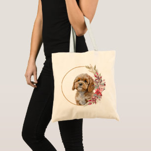 Bolso De Tela Diseño de perro floral de Navidad con acuarela
