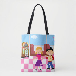 Bolso De Tela Diseño de Personalizado retro Sock Hop Diner Love 