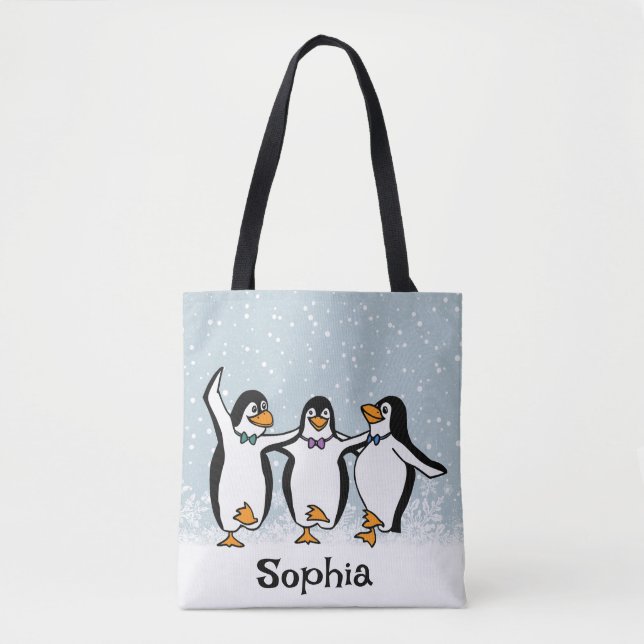 Bolso De Tela Diseño de pingüinos bailando (Anverso)