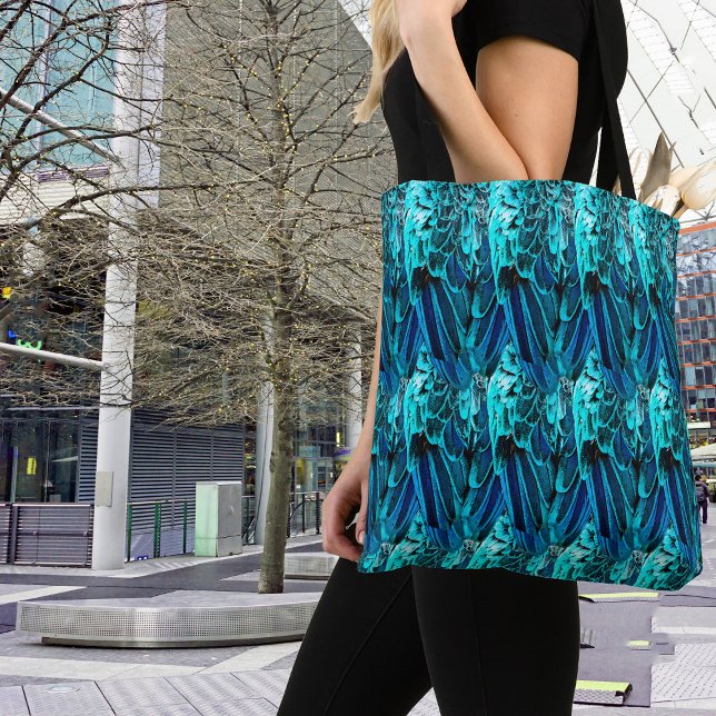 Bolso De Tela Diseño de plumas de macao en azul, acuarela abstra (Subido por el creador)