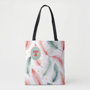 Bolso De Tela Diseño de plumas monográficas en rojo, verde y dor