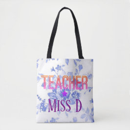 Bolso De Tela Diseño de profesores con Personalizado floral azul