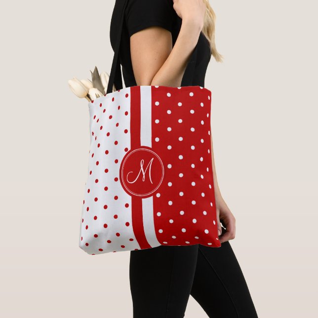 Bolso De Tela Diseño de puntos de polka rojo y blanco (Detalle)