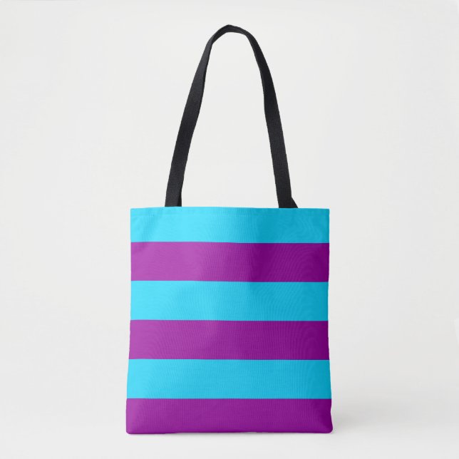Bolso De Tela Diseño de rayas moradas azules (Anverso)