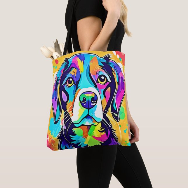 Bolso De Tela Diseño de retrato de perro arco iris (Detalle)