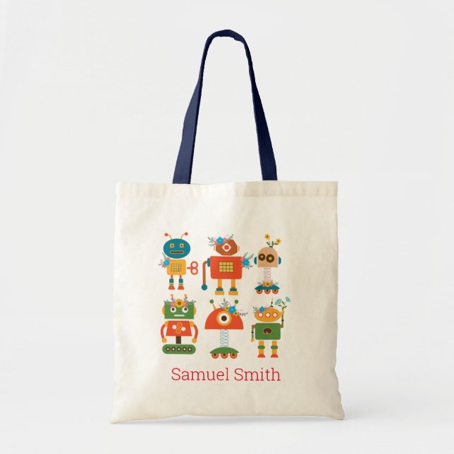 Bolso De Tela Diseño de robots pequeños (Frente)
