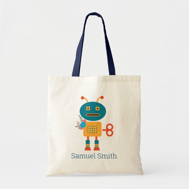 Bolso De Tela Diseño de robots pequeños (Frente)