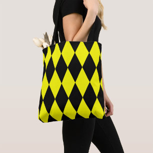 Bolso De Tela Diseño de rombos de arlequín de cuadros amarillos 