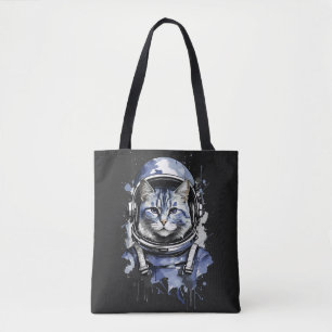 Bolso De Tela Diseño de salpicaduras de gato de astronauta azul