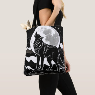 Bolso De Tela Diseño de silueta de lobo nocturno
