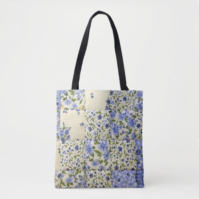Bolso De Tela diseño de tejido floral azul (Anverso)