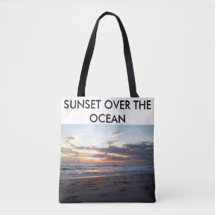 Bolso De Tela Diseño de texto costero al atardecer en el océano