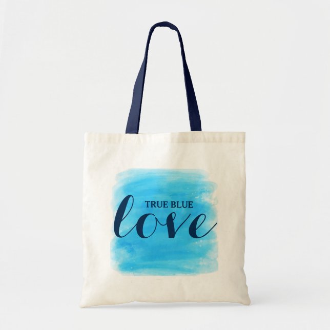 Bolso De Tela Diseño de texto de amor azul verdadero (Frente)
