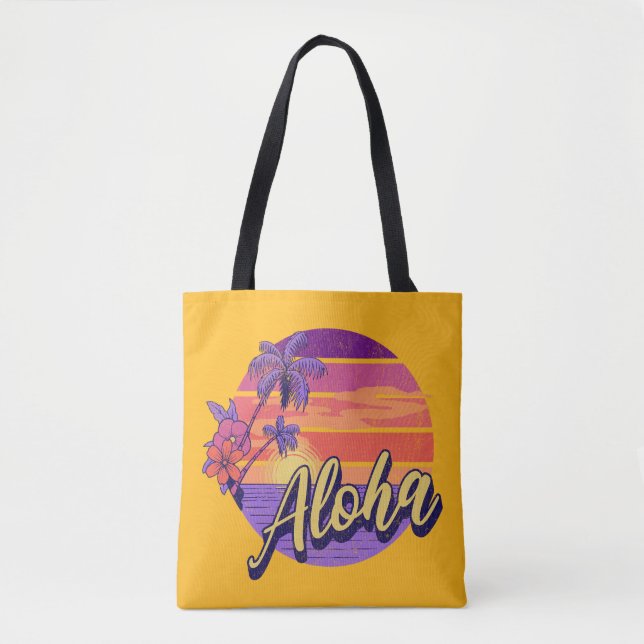 Bolso De Tela Diseño de texto de estilo retro "Aloha" (Anverso)