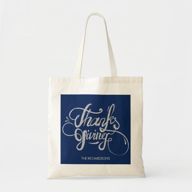 Bolso De Tela Diseño de texto de Purpurina plateado - Acción de  (Frente)