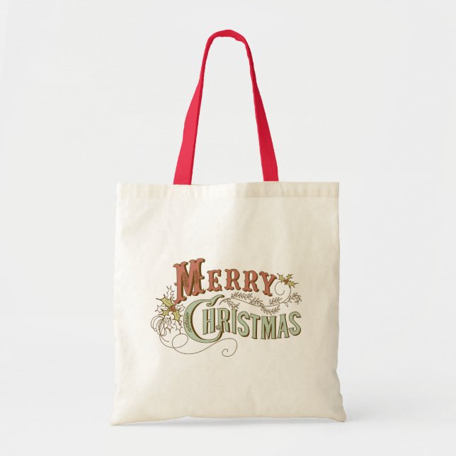 Bolso De Tela Diseño de texto para Feliz Navidad (Frente)