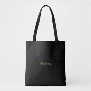 Bolso De Tela Diseño de texto simple personalizable dorado y neg