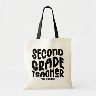 Bolso De Tela Diseño de tipografía negra para maestro de 2do gra