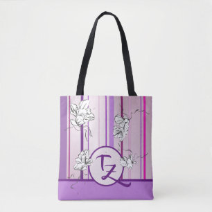 Bolso De Tela Diseño De Tiras Y Flores De Lavanda